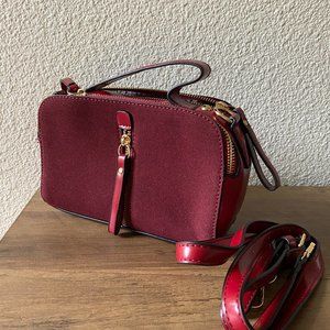 Suede Texture Front Burgundy Crossbody Bag